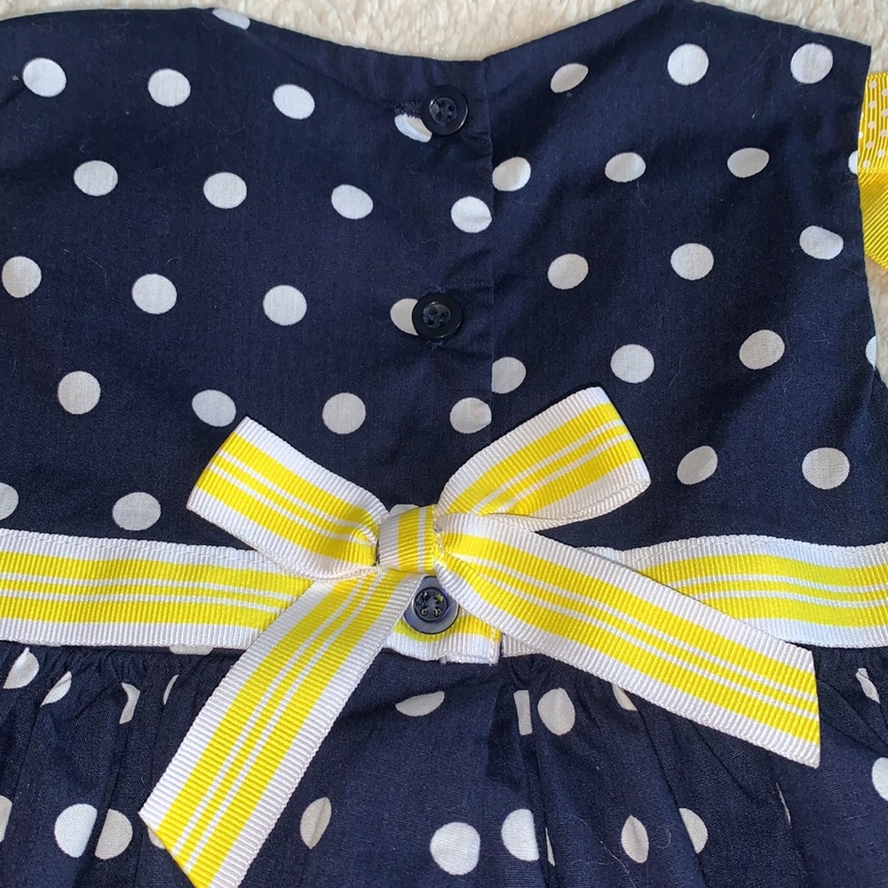 Blueberi Boulevard Polka Dot Daisy Dress EUC 18M Navy & Yellow - Picture 11 of 11